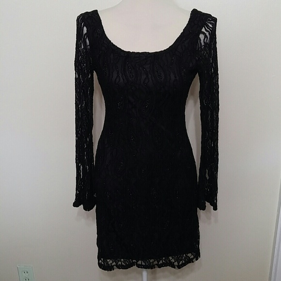 Liberty Love little black bell sleeve sparkle lace dress size small - Picture 2 of 8